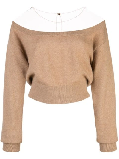 Shop Alexander Wang Off The Shoulder Crop Sweater In Neutrals