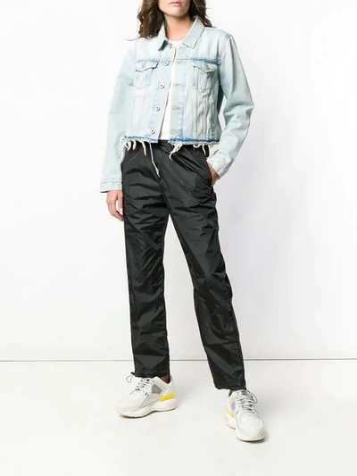 Shop Off-white Denim Frayed Jacket In Blue