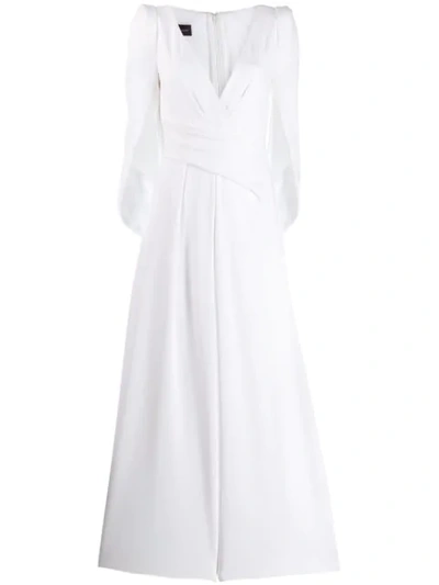 Talbot Runhof Silva Cropped Cape-effect Draped Crepe Jumpsuit In White