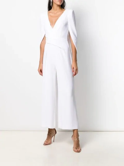 Talbot Runhof Silva Cropped Cape-effect Draped Crepe Jumpsuit In White