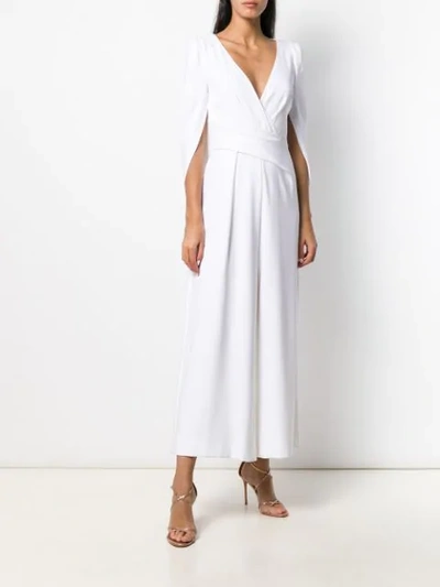 Talbot Runhof Silva Cropped Cape-effect Draped Crepe Jumpsuit In White