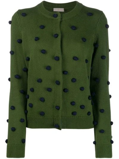 Tory Burch Tricot Cardigan With Pom-poms In Green | ModeSens