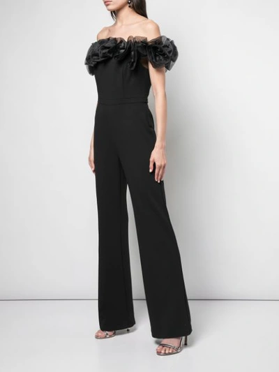 Shop Aidan Mattox Fitted Jumpsuit With Tulle Structure In Black