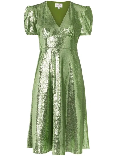 Shop Hvn Paula Sequin-embellished Dress In Green