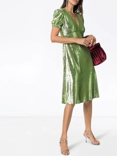 Shop Hvn Paula Sequin-embellished Dress In Green