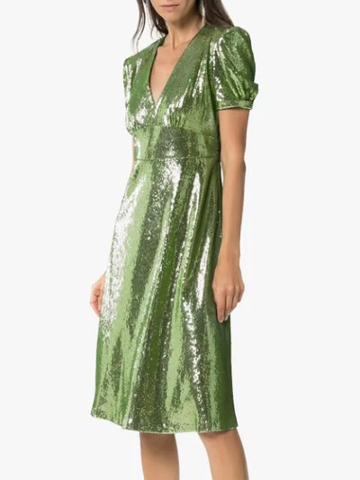 Shop Hvn Paula Sequin-embellished Dress In Green