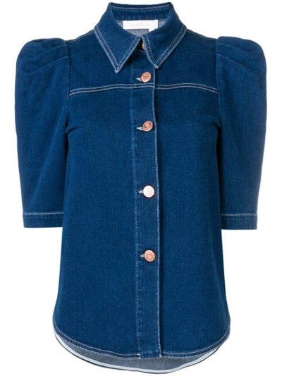 SEE BY CHLOÉ SHORT-SLEEVE DENIM SHIRT - 蓝色