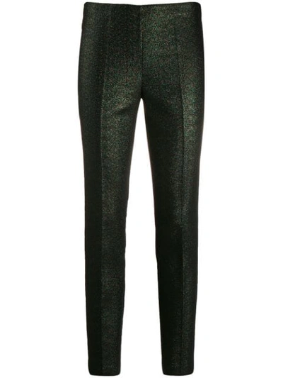 Shop P.a.r.o.s.h Glitter Slim Fit Trousers In Green