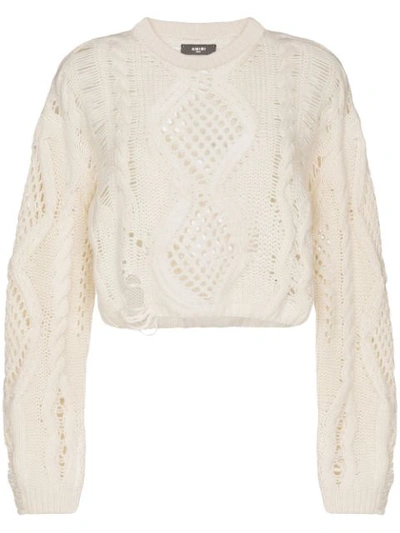 Shop Amiri Open-knit Cropped Jumper In White