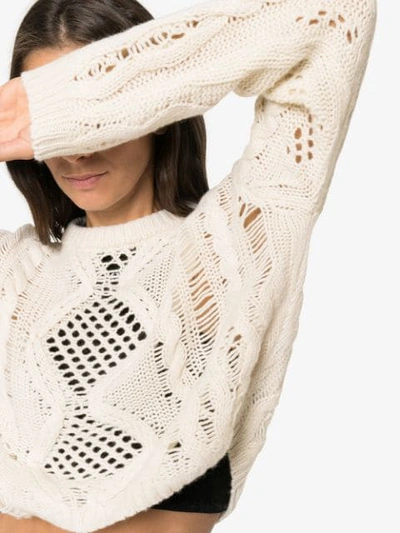Shop Amiri Open-knit Cropped Jumper In White