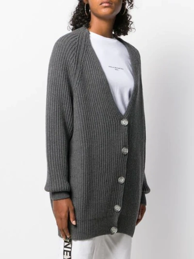 Shop Stella Mccartney V-neck Cable Knit Ribbed Cardigan In Grey