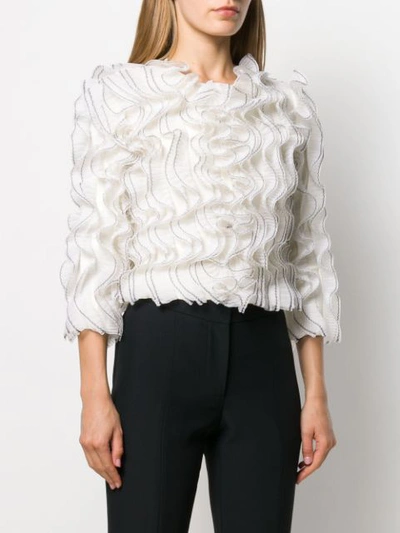 Shop Alexander Mcqueen Pleated Ruffle Blouse In White