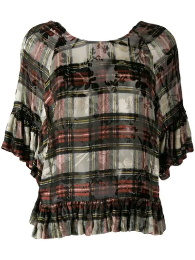 PREEN BY THORNTON BREGAZZI VIVIENNE TARTAN BLOUSE - 黑色