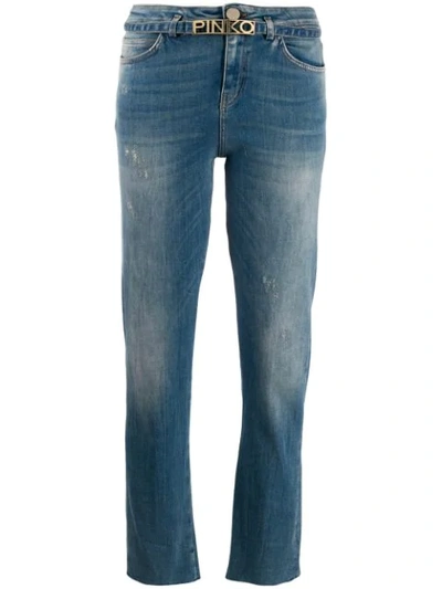 Shop Pinko Logo Belt Jeans In Blue
