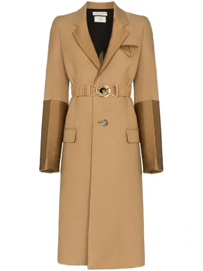 Shop Bottega Veneta Contrast Panel Single-breasted Coat In Brown