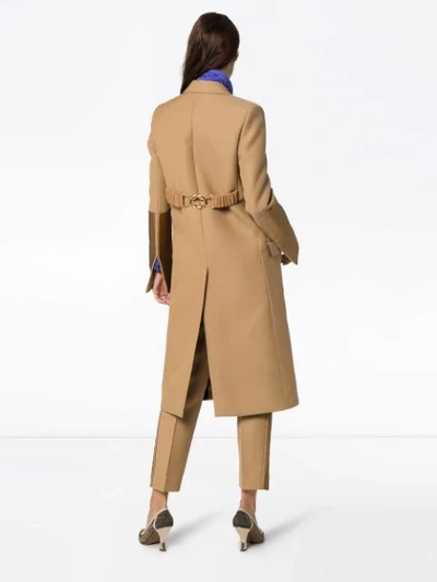 Shop Bottega Veneta Contrast Panel Single-breasted Coat In Brown