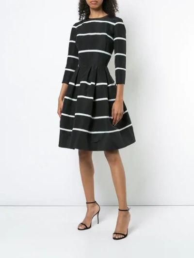 Shop Carolina Herrera Striped Fit And Flare Dress - Black