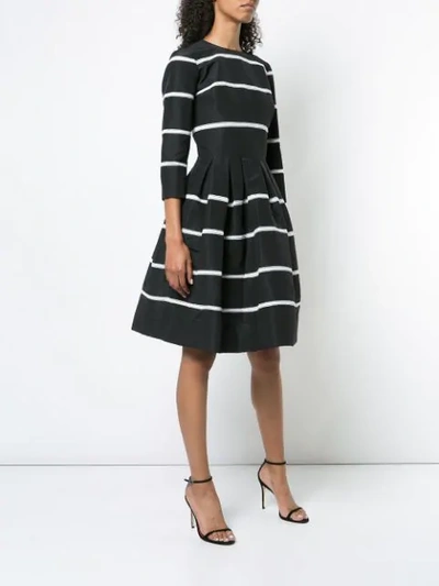 Shop Carolina Herrera Striped Fit And Flare Dress - Black