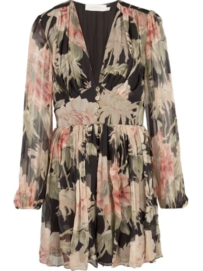 Shop Zimmermann Floral Mini Dress In Black