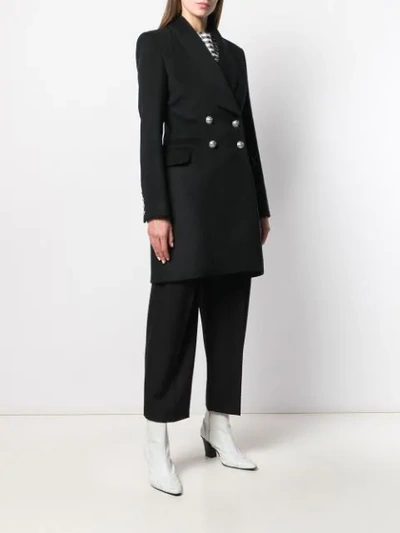 Shop Balmain Double Breasted Tailored Coat In Black