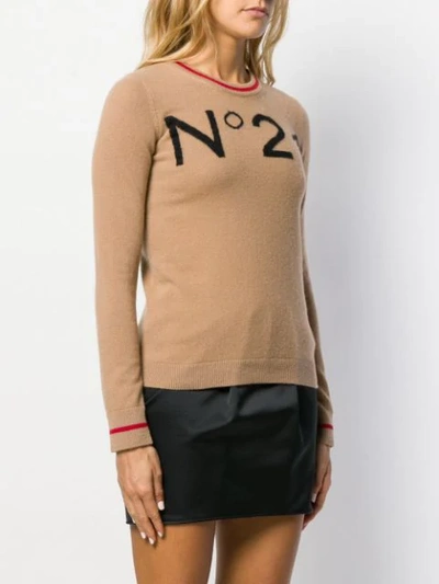 Shop N°21 Logo Intarsia Jumper In Neutrals