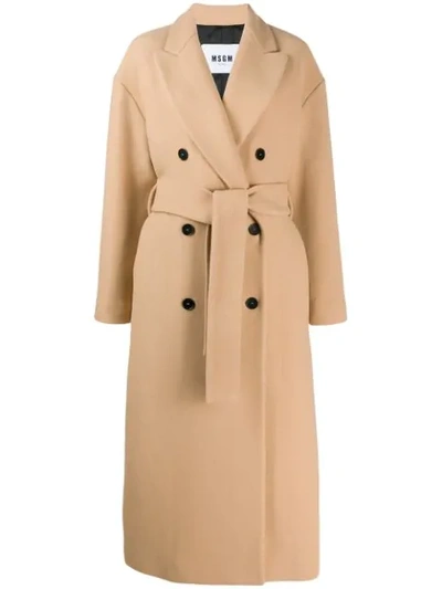 Shop Msgm Double-breasted Virgin Wool Trench Coat In Neutrals