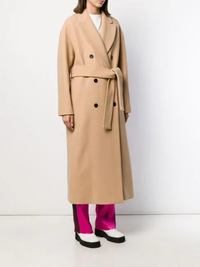 Shop Msgm Double-breasted Virgin Wool Trench Coat In Neutrals