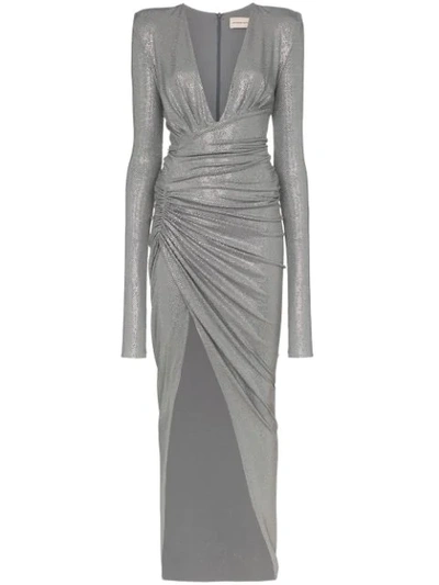 Shop Alexandre Vauthier Plunge Neck Evening Dress In Grey