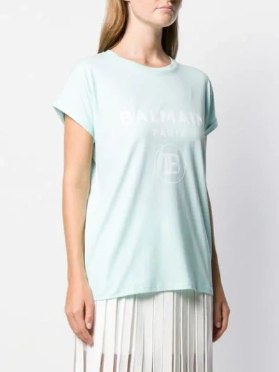 Shop Balmain Logo Printed T-shirt In Green