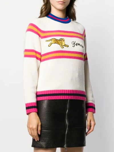 Shop Kenzo Stripe Embroidered Tiger Jumper In White