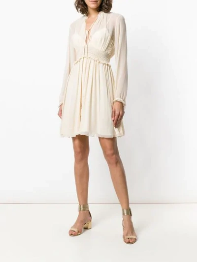 Shop Ermanno Ermanno Longsleeved Fitted Waist Dress In Neutrals