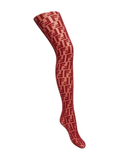 Shop Fendi Embroidered Ff Logo Tights In Red