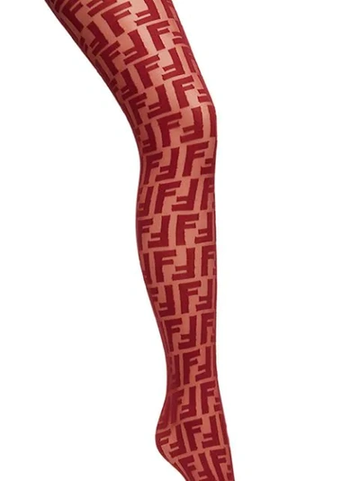 Embroidered Ff Logo Tights In Red