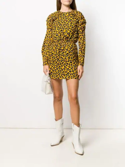 Shop Msgm Animal Print Mini Dress In Yellow