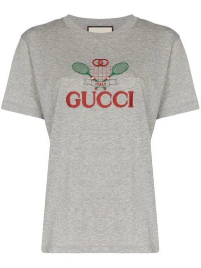 Shop Gucci Tennis Logo T-shirt In Grey
