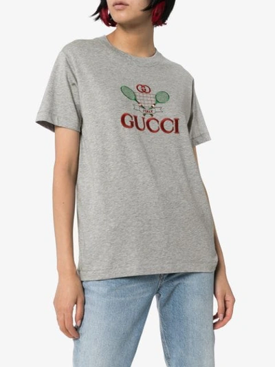 Shop Gucci Tennis Logo T-shirt In Grey