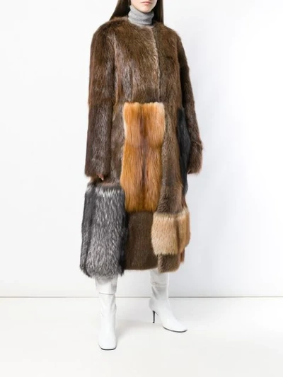 Shop Marni Mesh Fur Coat In Brown
