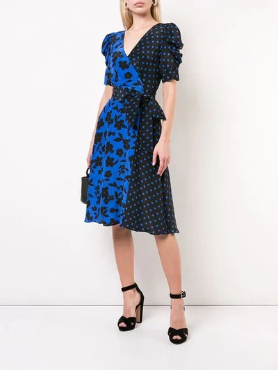 Shop Alice And Olivia Siona Puff Sleeve Midi Dress In Blue