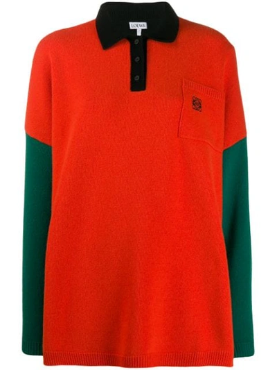 Shop Loewe Knitted Colourblock Polo Shirt In Green