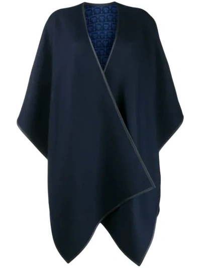 Shop Ferragamo Double Face Gancini Cape In Blue