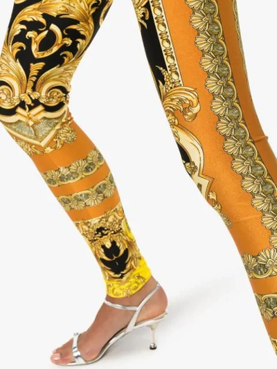 Shop Versace Baroque Print Leggings In Brown