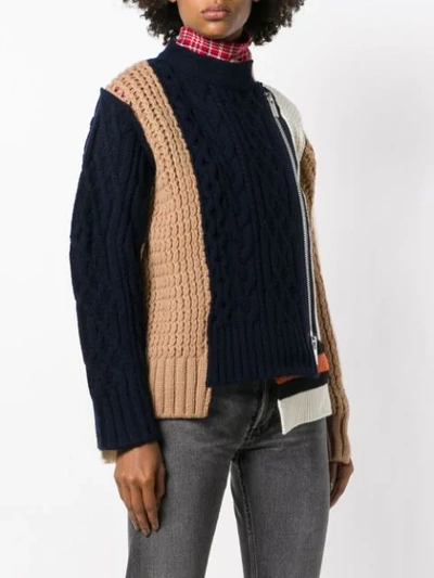 Shop Sacai Multi-panel Cable-knit Sweater In Blue