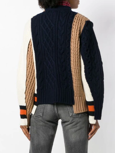 Shop Sacai Multi-panel Cable-knit Sweater In Blue