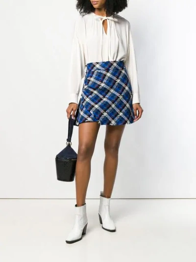 Shop Pinko Checked Mini Skirt In Blue