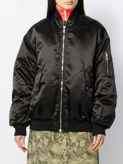 Shop Msgm Embroidered Logo Puffer Jacket In Black