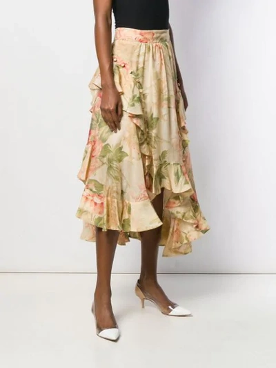 Shop Zimmermann Asymmetric Floral Skirt In Neutrals