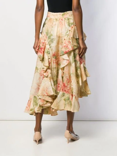 Shop Zimmermann Asymmetric Floral Skirt In Neutrals