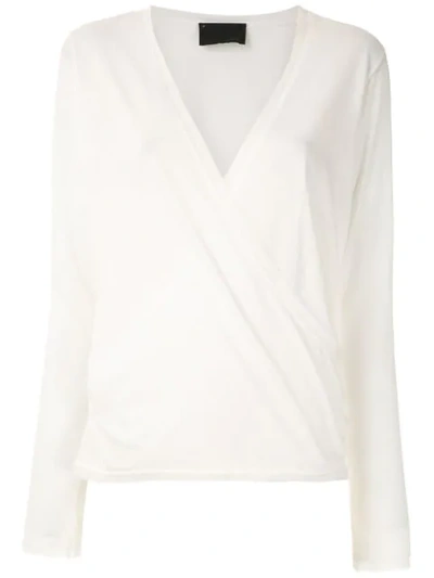 Shop Andrea Bogosian Long Sleveed Wrap Blouse In White