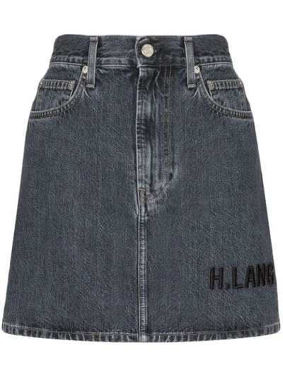 Shop Helmut Lang Brand-embroidered Denim Mini-skirt In Blue