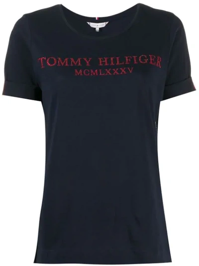 Shop Tommy Hilfiger Rhinestone Logo T-shirt In Blue